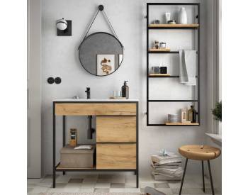 Mobile a terra Vinci 85x46 con lavabo e specchio circolare