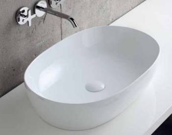 Lavabo Circle appoggio 60x40 senza foro ovale in ceramica bianco lucido