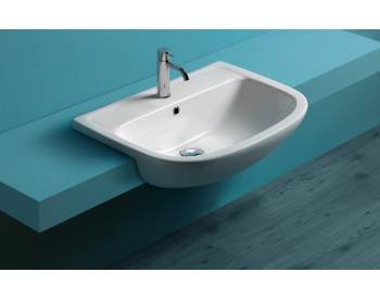 Lavabo Europa semincasso 67x46 semicircolare in ceramica bianco lucido