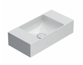 Lavabo T-Edge appoggio/sospeso salvaspazio cm. 50x25 in ceramica bianco lucido