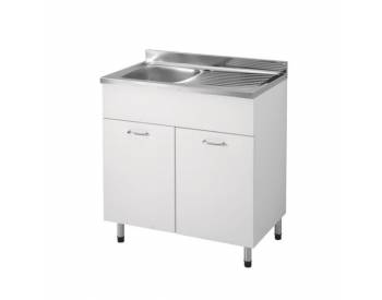 SOTTOLAVELLO CUCINA FACILE 90X50 A DUE ANTE BIANCO COMPLETO DI LAVELLO INOX A SX