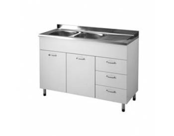 SOTTOLAVELLO CUCINA FACILE 120X50 A DUE ANTE E 3 CASSETTI  BIANCO CON VASCA SX