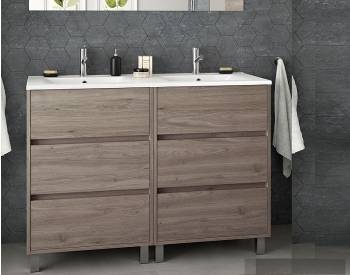 BASE A TERRA MERCURIO 120X45 3+3 CASSETTI  ROVERE TIMELESS + DOPPIO LAVABO IN CE