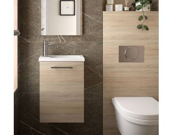 Mobile salvaspazio bagno 40 cm rovere bianco con lavabo e specchio