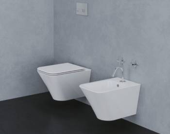 Sanitari sospesi Build senza brida con copriwater slim a sgancio rapido con discesa rallentata