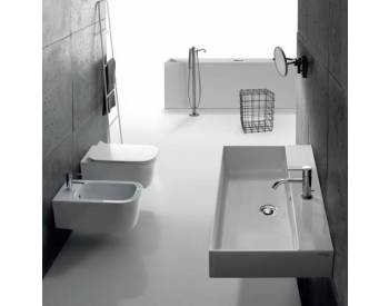 Coppia sanitari filomuro in ceramica bianco opaco con sedile copriwc  softclose