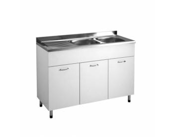 SOTTOLAVELLO CUCINA FACILE 120X50 A TRE ANTE BIANCO COMPLETO DI LAVELLO INOX DX