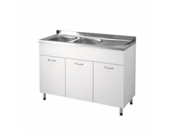 SOTTOLAVELLO CUCINA FACILE 120X50 A TRE ANTE BIANCO COMPLETO DI LAVELLO INOX SX